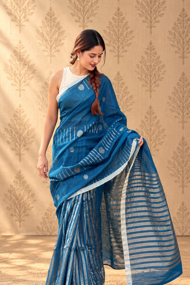 Radha Mohan Blue Handloom Saree