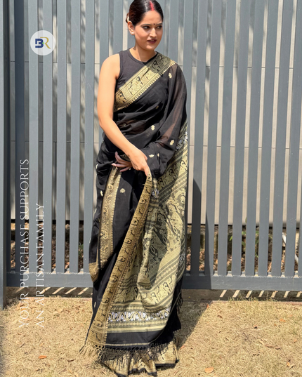 Radha Sakshi Gopal Black Handloom Saree