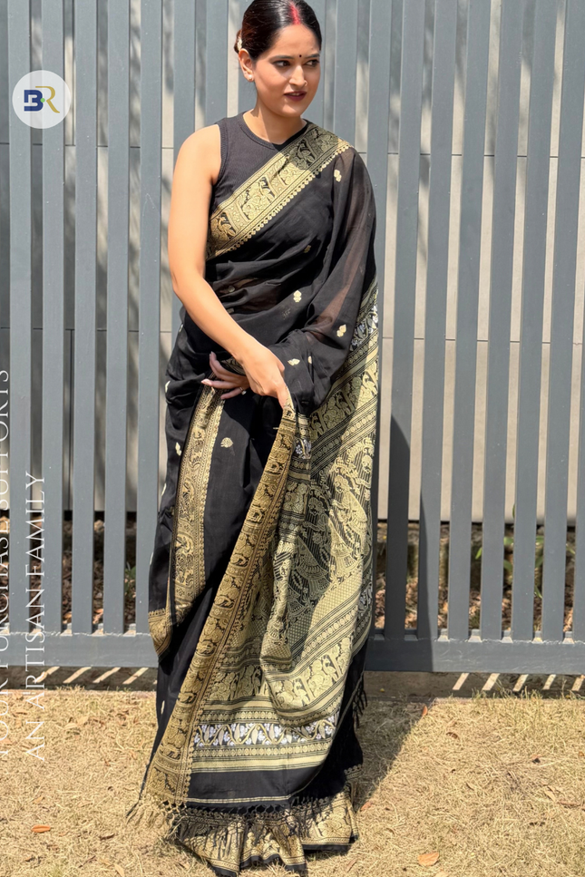 Radha Sakshi Gopal Black Handloom Saree