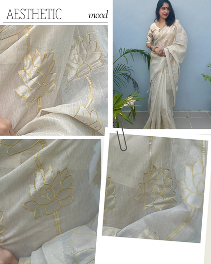 Shwet Raas White Tissue Linen Banarasi Saree