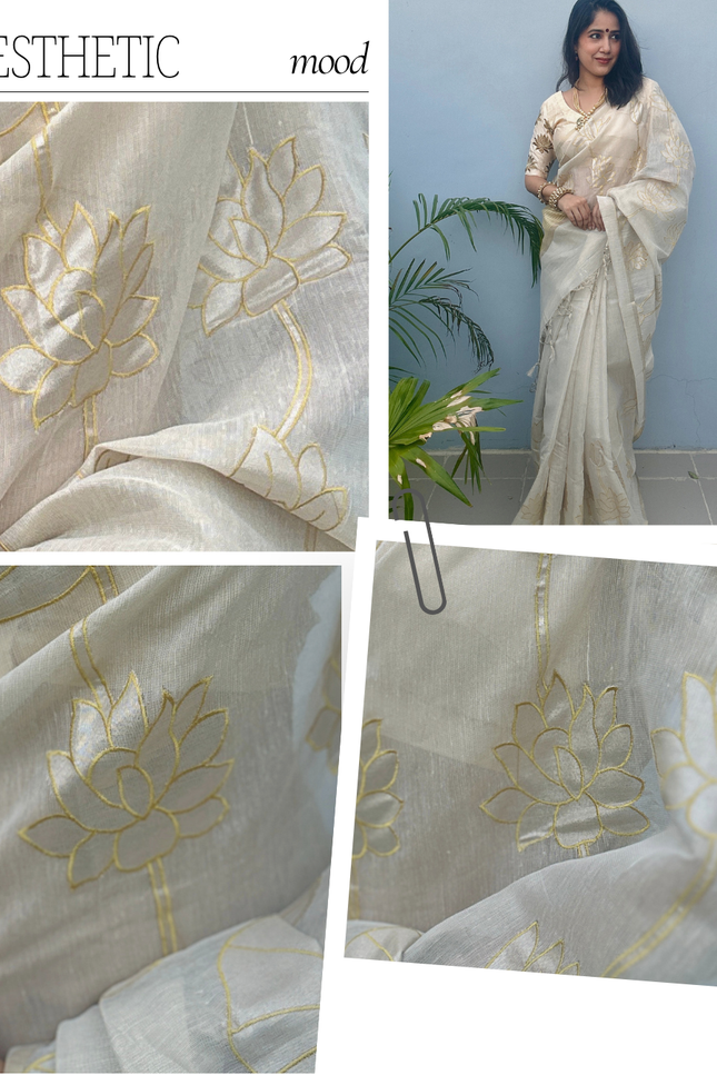 Shwet Raas White Tissue Linen Banarasi Saree