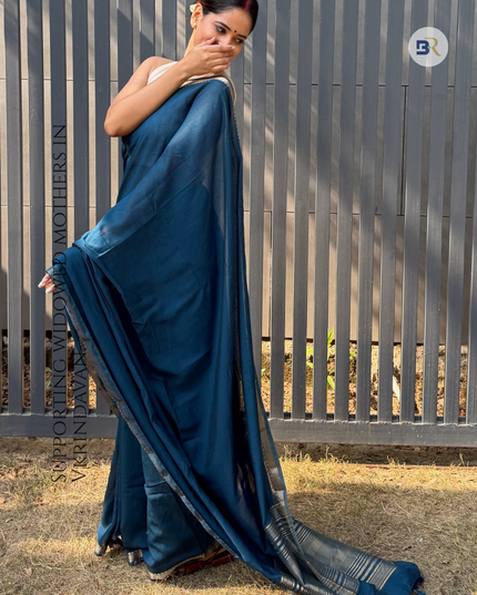 Braj Rani Teal Blue Banarasi Saree