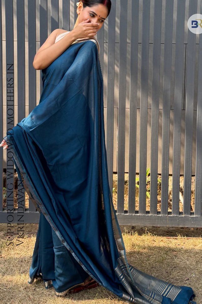 Braj Rani Teal Blue Banarasi Saree