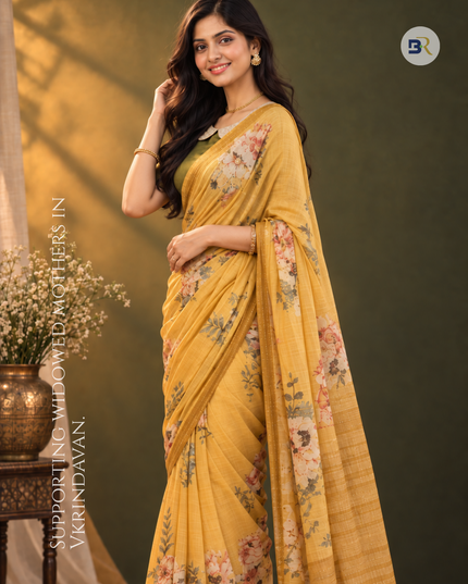 Krishna Pitambari Yellow Chanderi Silk Saree