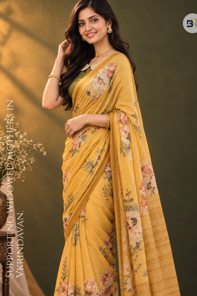 Krishna Pitambari Yellow Chanderi Silk Saree