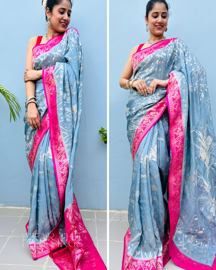 Bahulavana Blue Banarasi Crepe Saree