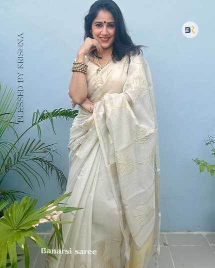 Shwet Raas White Tissue Linen Banarasi Saree