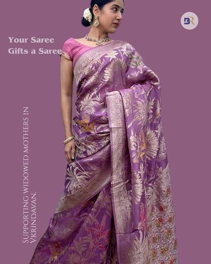 Krishna Bhav Violet Banarasi Crepe Saree