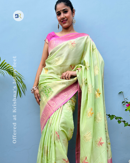 Madhuvana Green Banarasi Crepe Saree