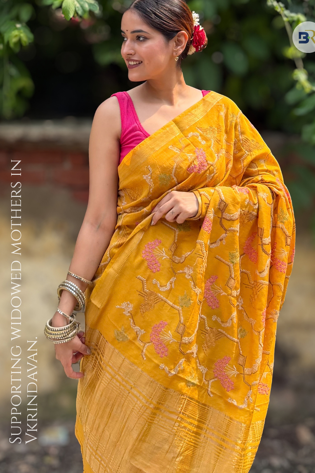 Peeli Pokhar Silk Embroidered Saree