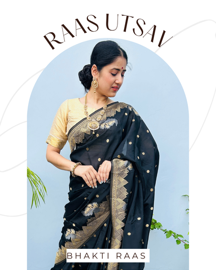 Bhadravan Black Banarasi Crepe Saree