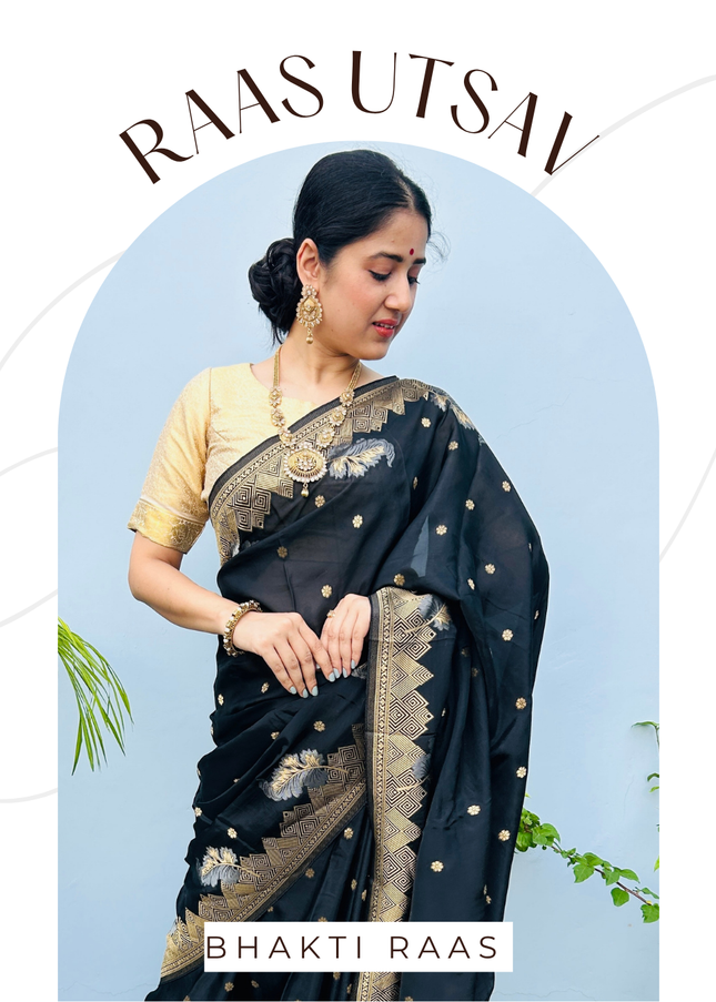 Bhadravan Black Banarasi Crepe Saree
