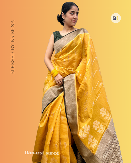 Venu Madhuri Yellow Banarasi Silk Saree
