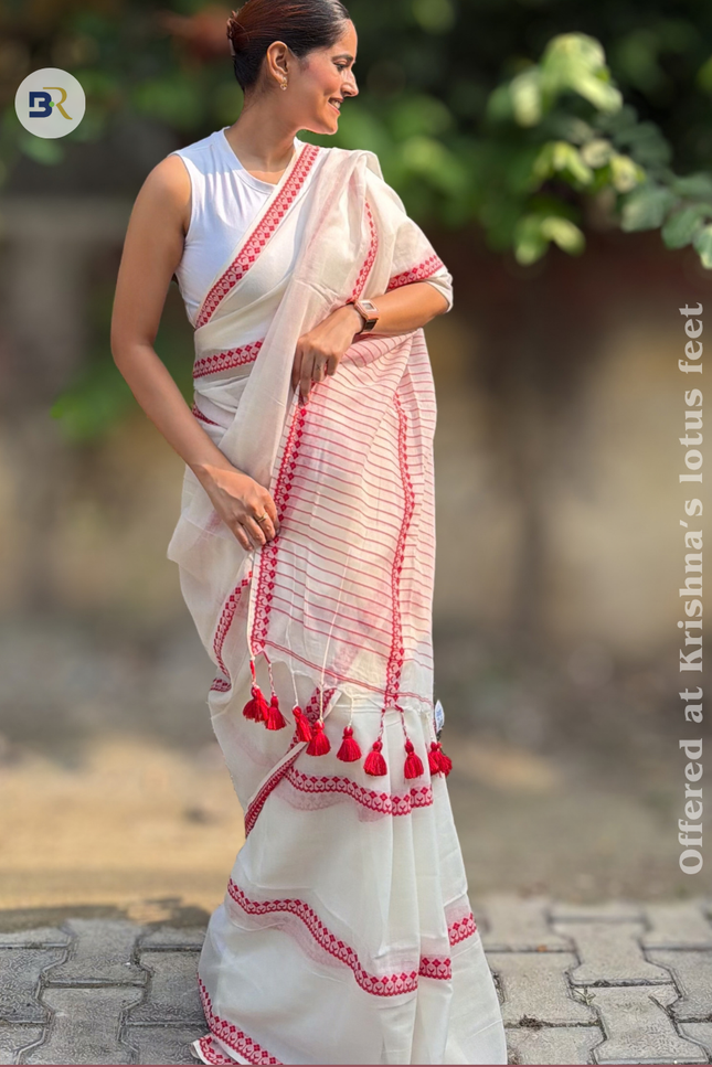 Radha Gopinath White Handloom Saree