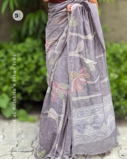 Tulsimala Lavender Grey Chanderi Saree