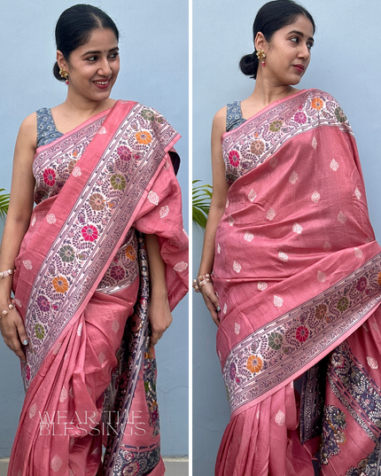 Krishna Prem Pink Tussar Saree