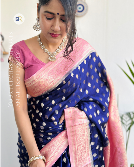 Krishn Archnam Blue Banarasi Crepe Saree