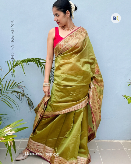 Braj Mohini Green Banarasi Silk Saree