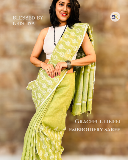 Raas Vihari – Pure Linen Embroidered Saree