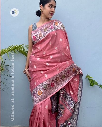 Krishna Prem Pink Tussar Saree