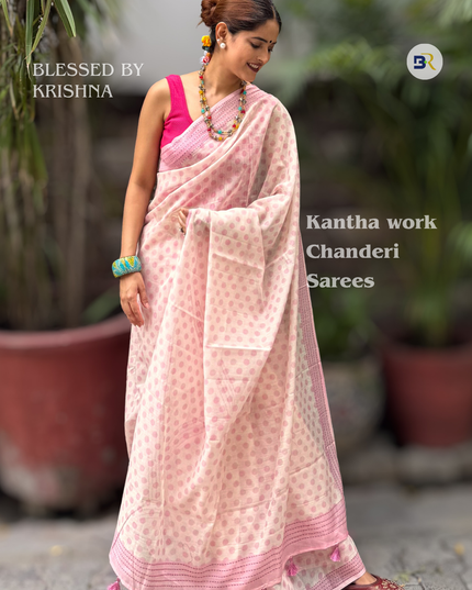 Mitravinda Krishna – Mul Chanderi Saree Kantha Border
