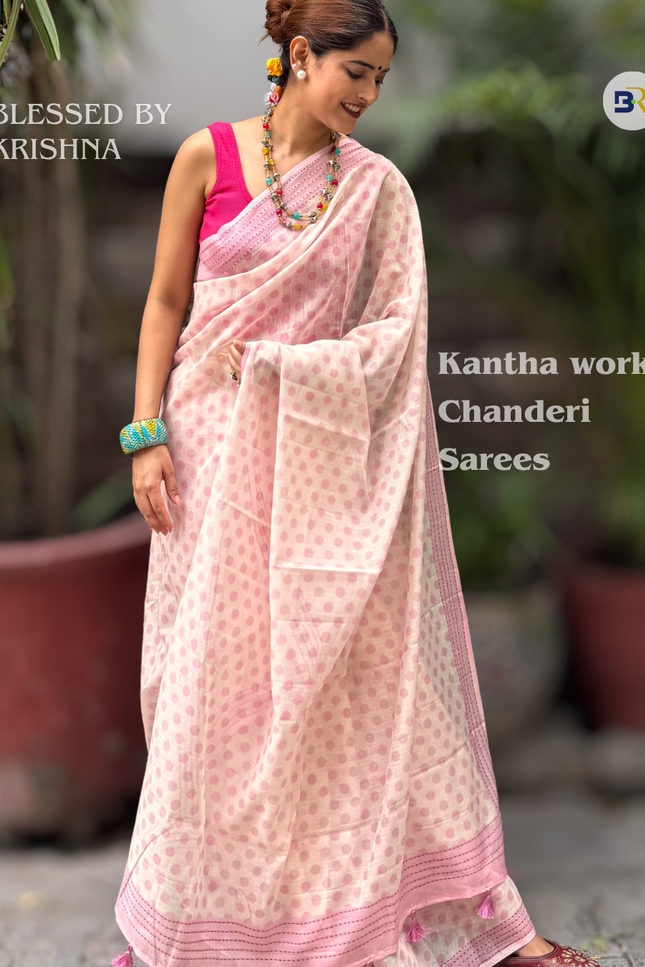 Mitravinda Krishna – Mul Chanderi Saree Kantha Border