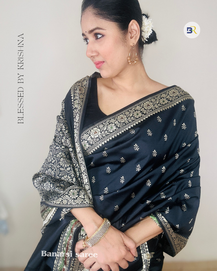 Yashoda Nandan Black Banarasi Silk Saree