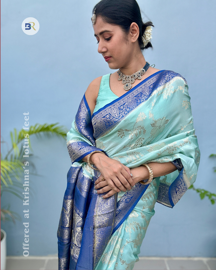 Radha Prem Blue Banarasi Crepe Saree