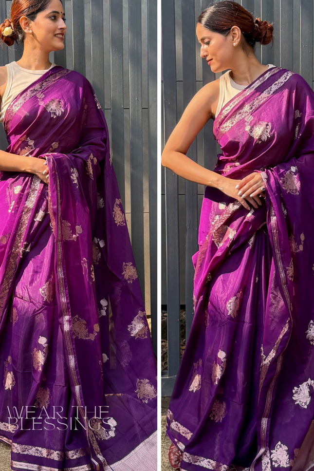 Chandra Sarovar Deep Purple Banarasi Saree