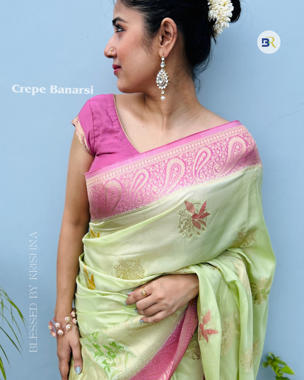 Madhuvana Green Banarasi Crepe Saree