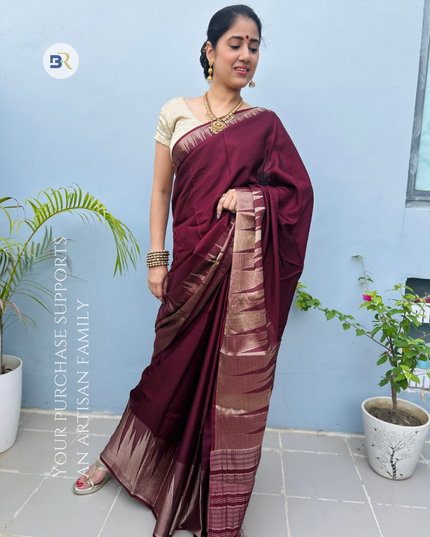 Madhavika Maroon Temple Border Banarasi Saree