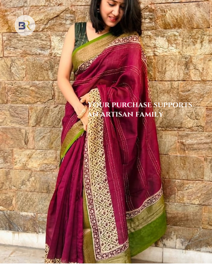 Madhavi Manjari - Pure Chanderi Silk with Kantha Work