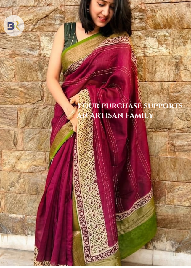 Madhavi Manjari - Pure Chanderi Silk with Kantha Work