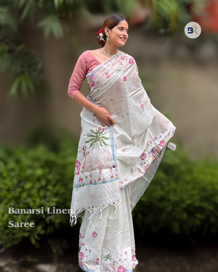 Vraj Leela Banarasi Linen Saree