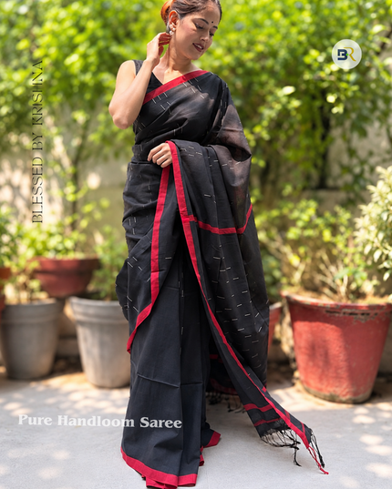 Radha Damodar Black Handloom Saree