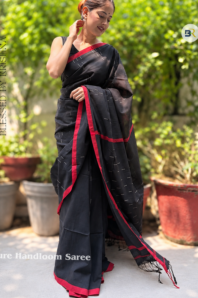Radha Damodar Black Handloom Saree