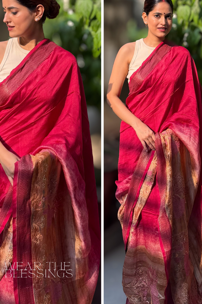 Prem Sarovar Red Chanderi Saree