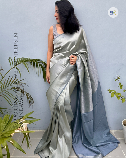 Radha Madan Mohan Grey Kanjivaram Saree