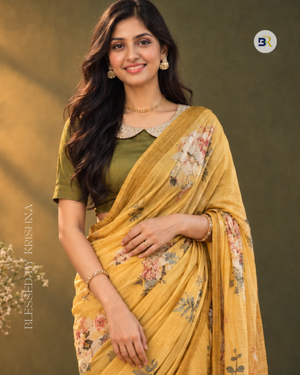 Krishna Pitambari Yellow Chanderi Silk Saree