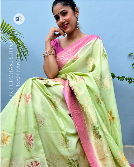 Madhuvana Green Banarasi Crepe Saree