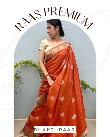 Vraj Rasika Tussar Banarasi Orange Saree