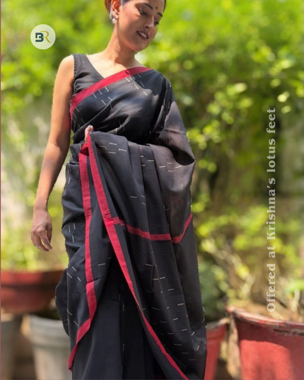 Radha Damodar Black Handloom Saree