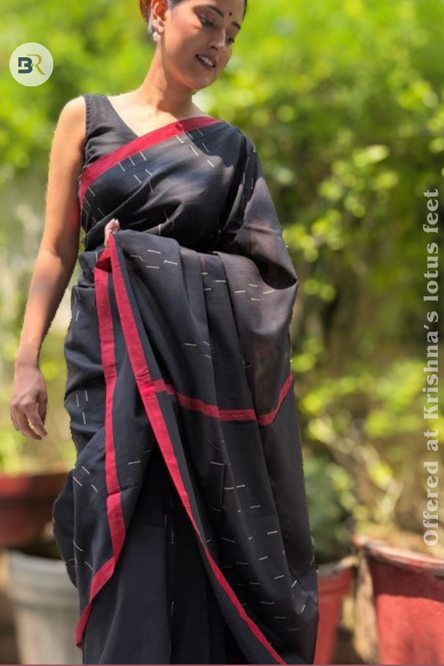 Radha Damodar Black Handloom Saree