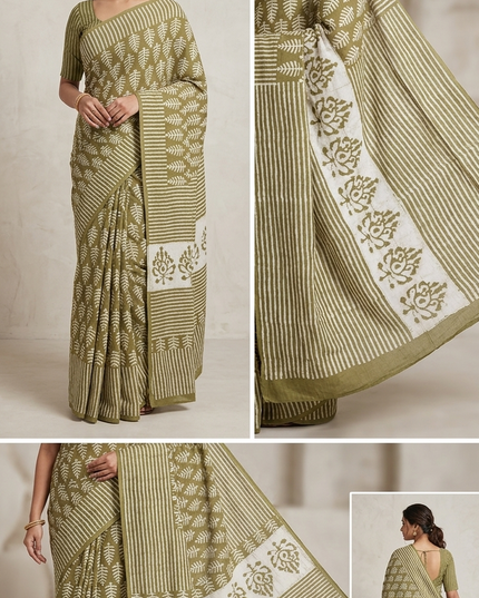 Radha Kund Green Mul Cotton Saree