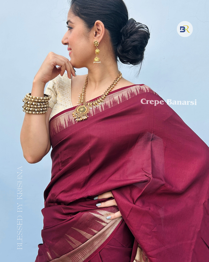 Madhavika Maroon Temple Border Banarasi Saree