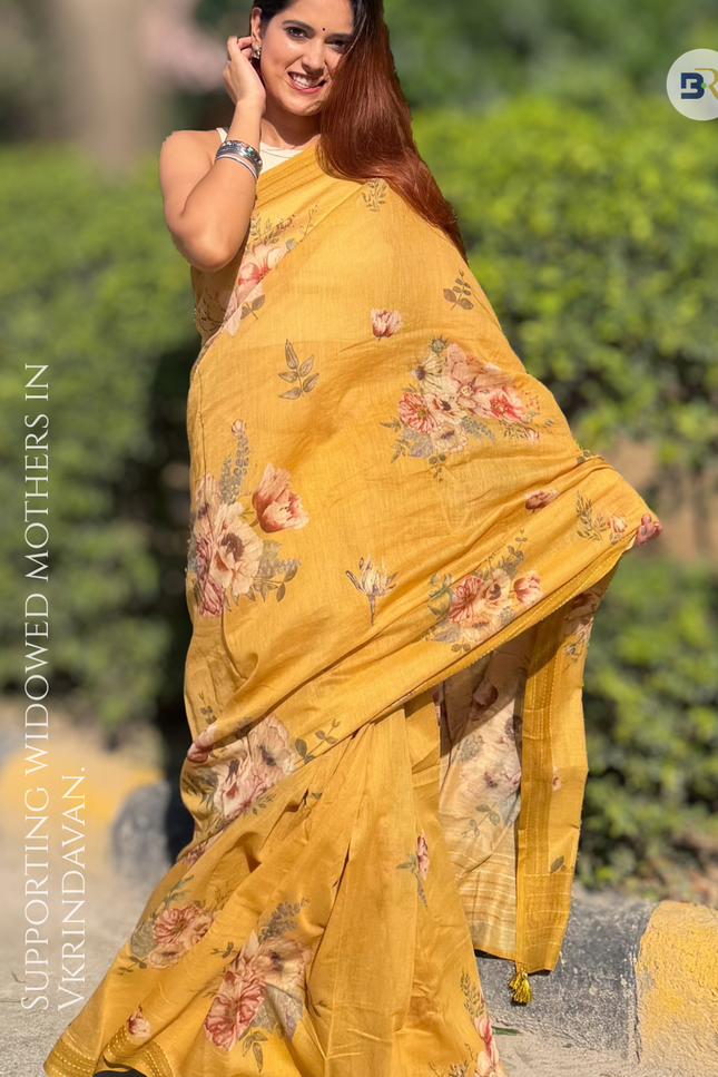 Krishna Pitambari Yellow Chanderi Silk Saree