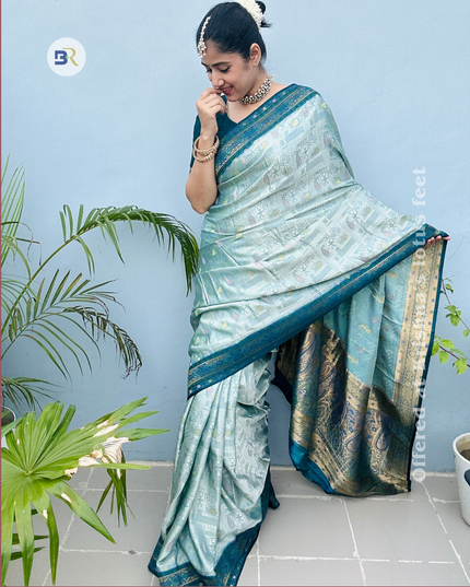 Raas Manjri Teal Banarasi Saree