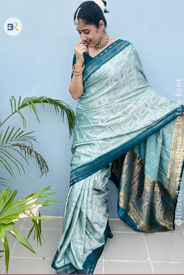 Raas Manjri Teal Banarasi Saree