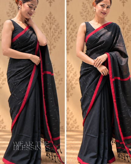Radha Damodar Black Handloom Saree