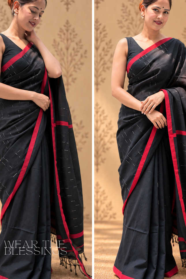 Radha Damodar Black Handloom Saree